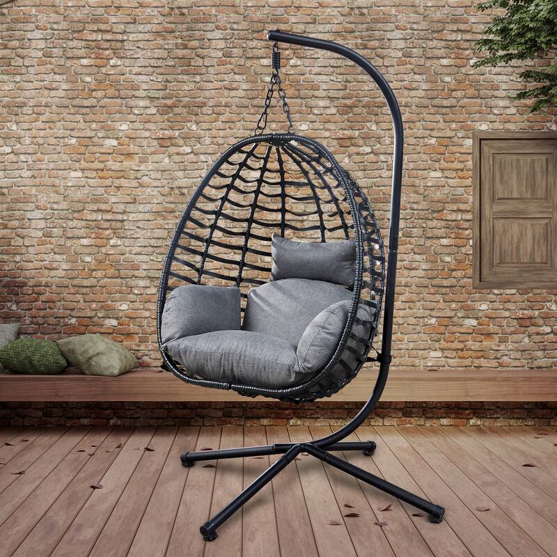 Outdoor Wicker Swing Chair with Stand For Balcony, Garden, Yard, Lawn